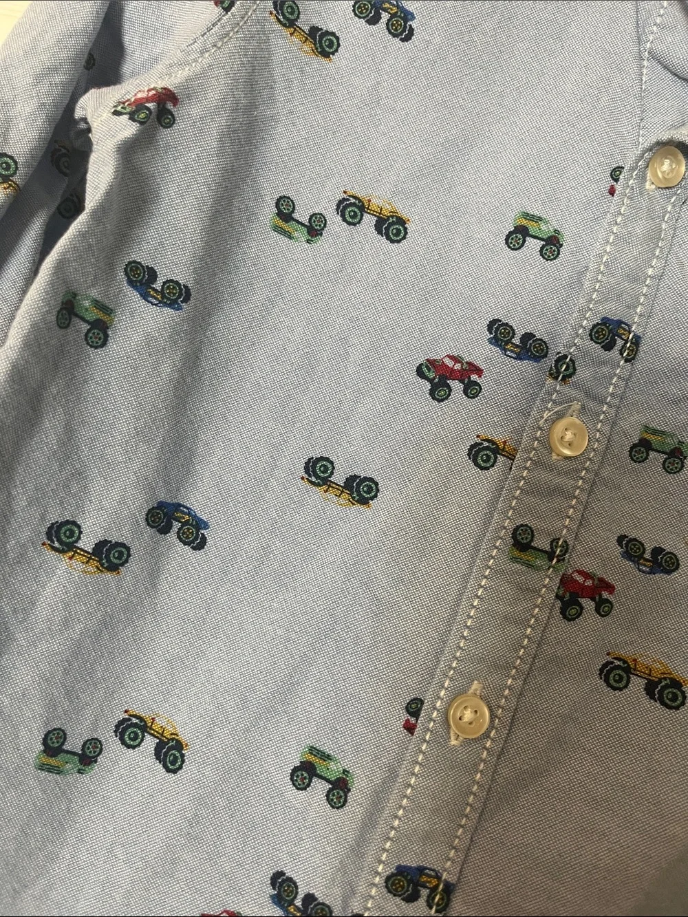 Carter's Light Blue Button-Down Shirt with Tractor Motif